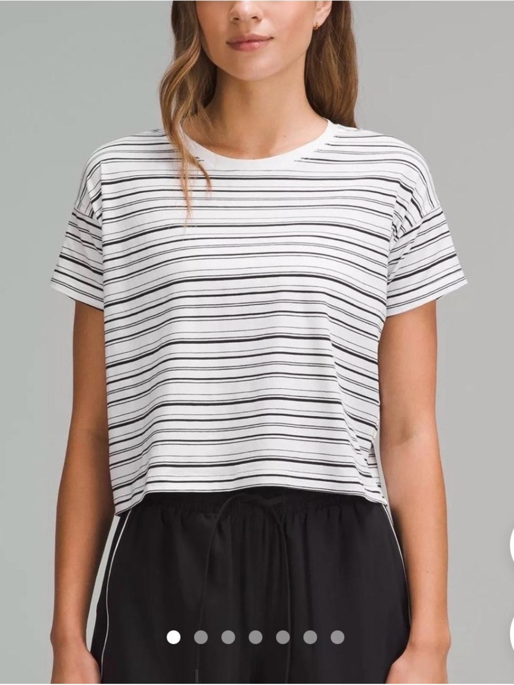 LuLuLemon Cates Tee Cropped Black and White Stripe